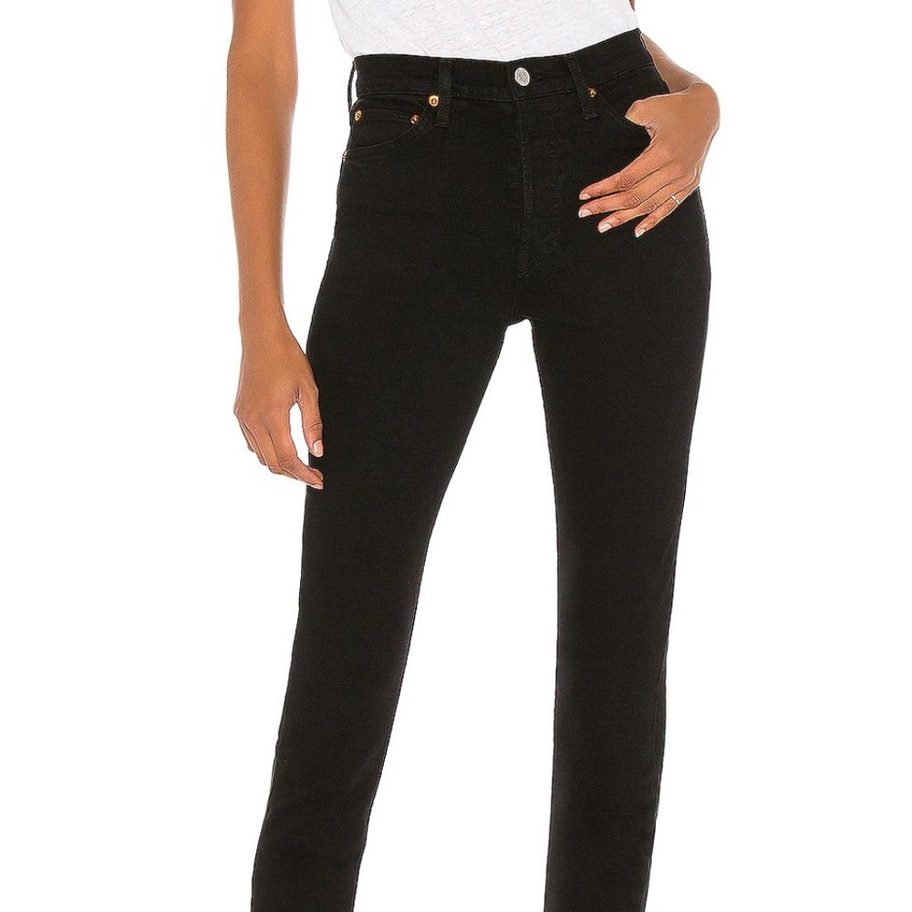 Re/Done Black High Rise Ankle Crop Jeans